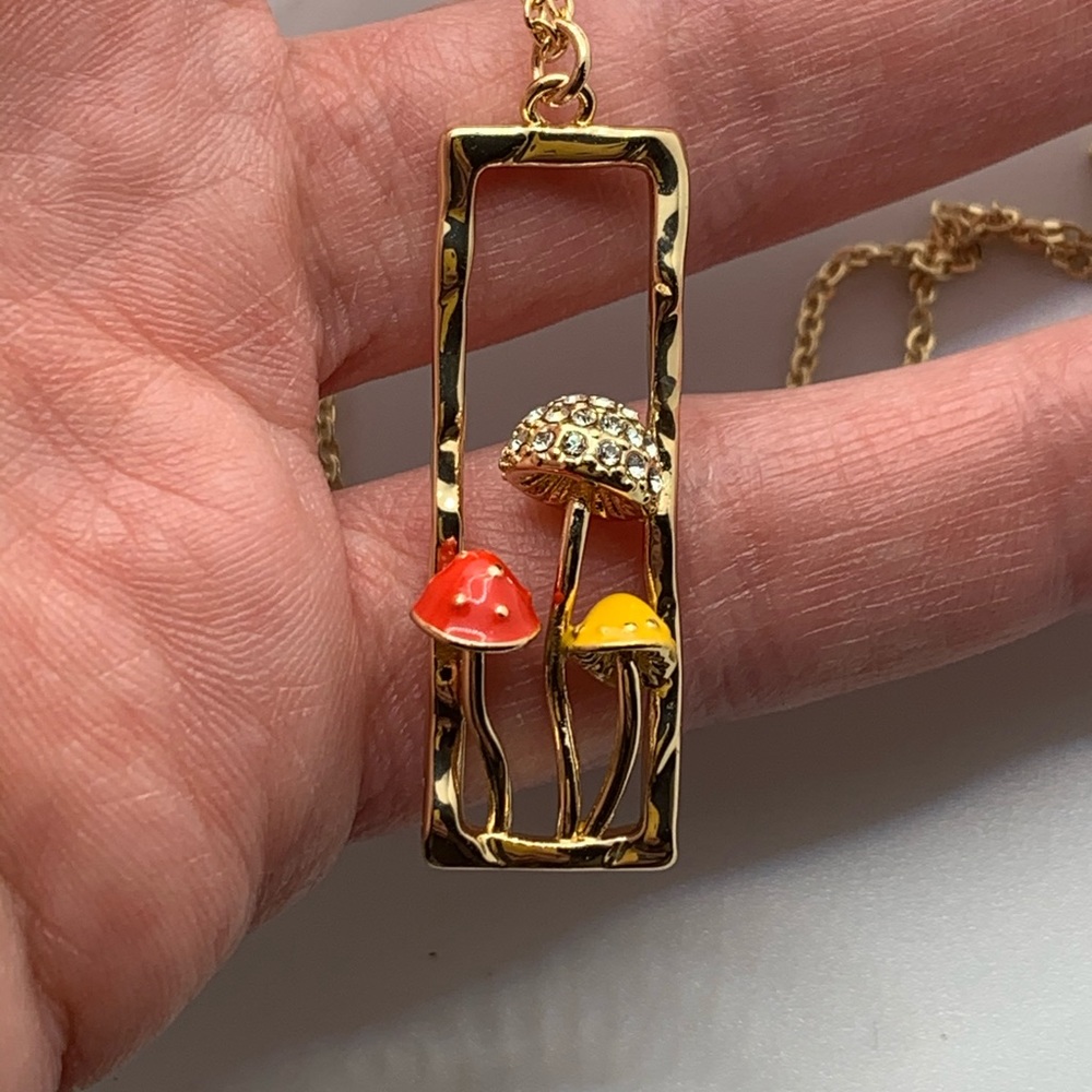 Brand New Gold Mushroom Necklace and Mushroom Hoop Earrings Gift for Girlfriend - Picture 6 of 10